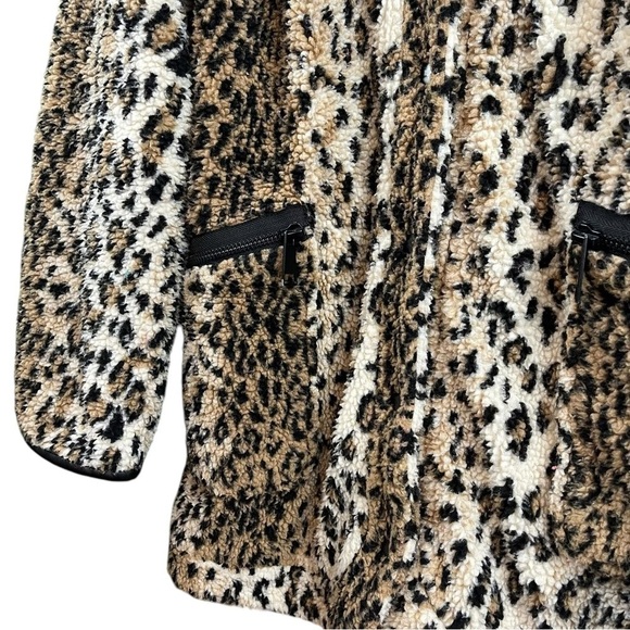 Blank NYC Fleece Leopard Print Faux Leather Trim Coat Jacket Beige Tan Sz Small - Picture 7 of 13